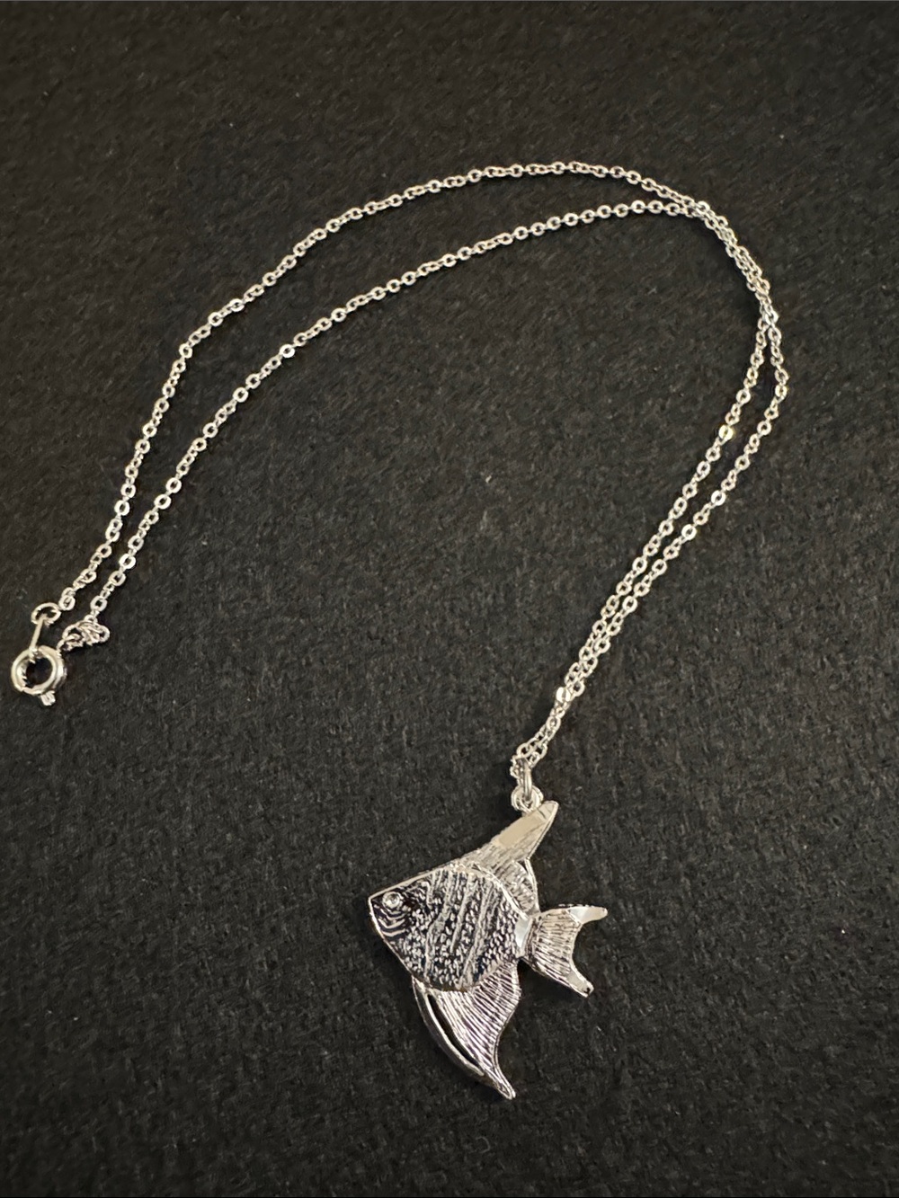 Silver Angelfish Pendant Necklace - Silver Tone